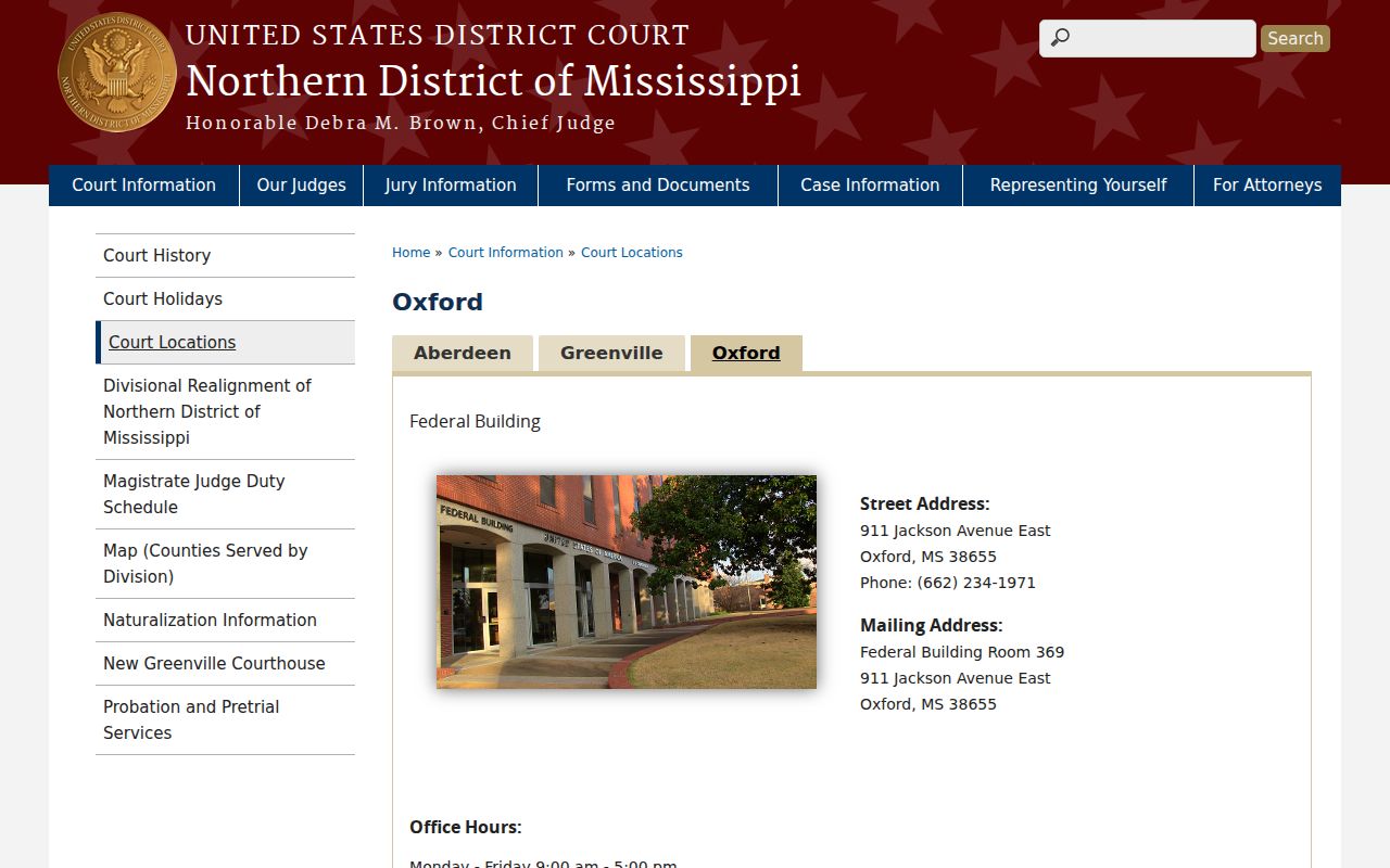 Oxford federal courthouse page for Benton County cases outside the county bench warrant system