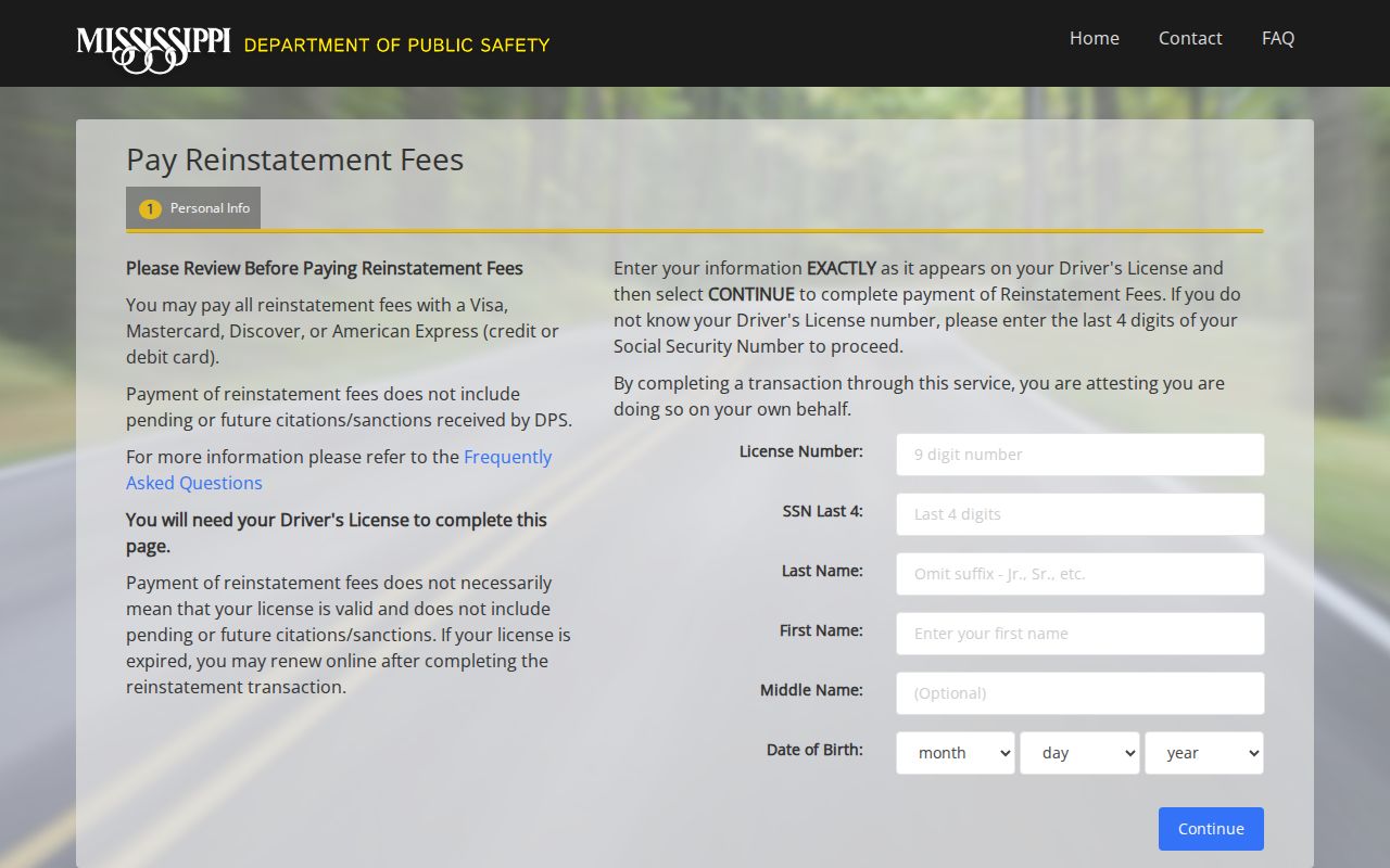 State reinstatement screen warning that payment does not clear a Benton County traffic warrant