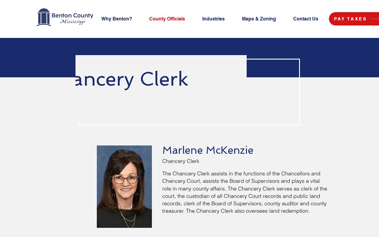 Benton County Chancery Clerk page showing the domestic route separate from municipal court warrants