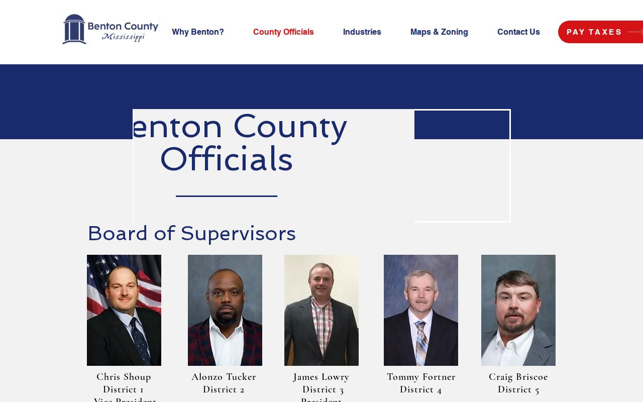 Benton County officials page listing the sheriff and clerks who handle warrant records